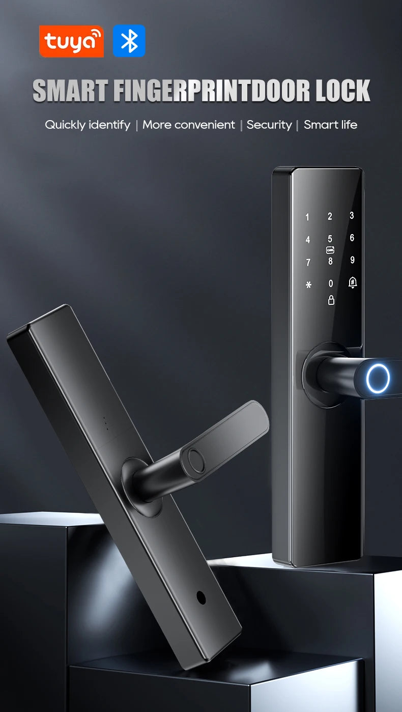 Smart Electronic Door Lock Fingerprint Biometrics Application Control Smart Card Key Access and USB Emergency Charging Smartlock