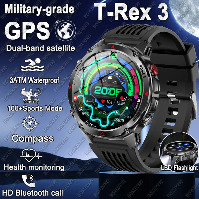 New Military GPS Sports Smart Watch Men Support GNSS Swim 3ATM Waterproof Compass Altimeter BT Call Outdoor Sports Smart Watch