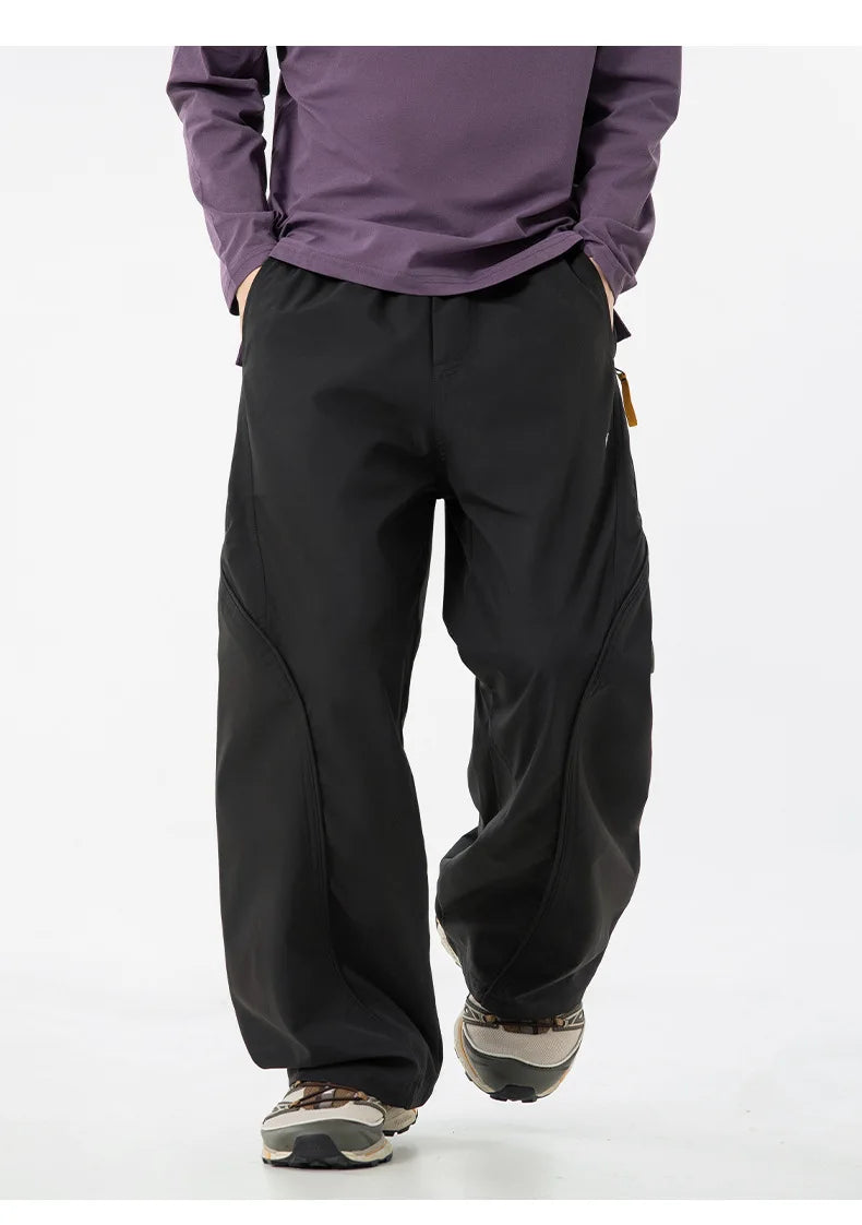 TFETTERS Autumn New Zipper Pocket Men Pants Drawstring Elastic Waist Pants Men Fashion Stitching Design Trouser for Men Clothes