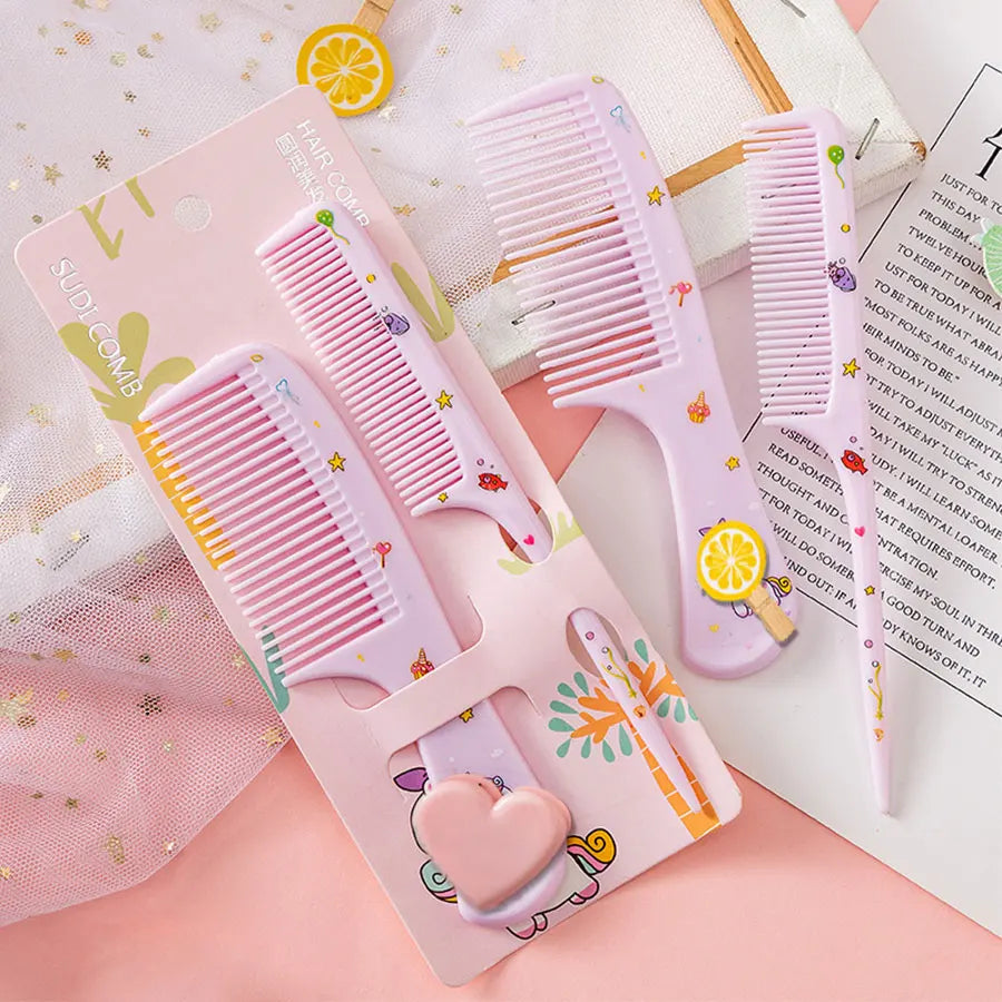 2pcs Kids Hair Combs Set Girls Portable Anti-Static Plastic Comb Cartoon Animals Children Hairdressing Comb with Pointed Tail