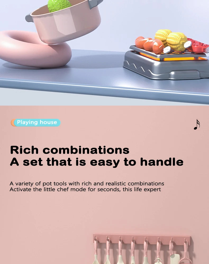 Kids Kitchen Toy Accessories, Pretend Cooking Playset with Play Pots and Pans, Utensils Cookware Toys, Play Food Set, Toy Veget