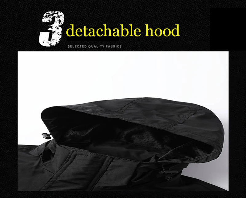 Waterproof Men Jackets Casual Work Coats Detachable Hooded Multi-Pocket Jackets Autumn Outdoor Windproof  Camping Outerwear Coat