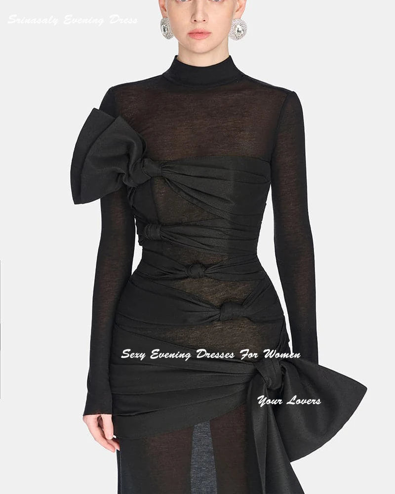 Customized Evening Dresses For Sexy Women 3D Bow Ruched Cocktail Party Gowns Full Sleeves Corset Prom Dress Mermaid Gown