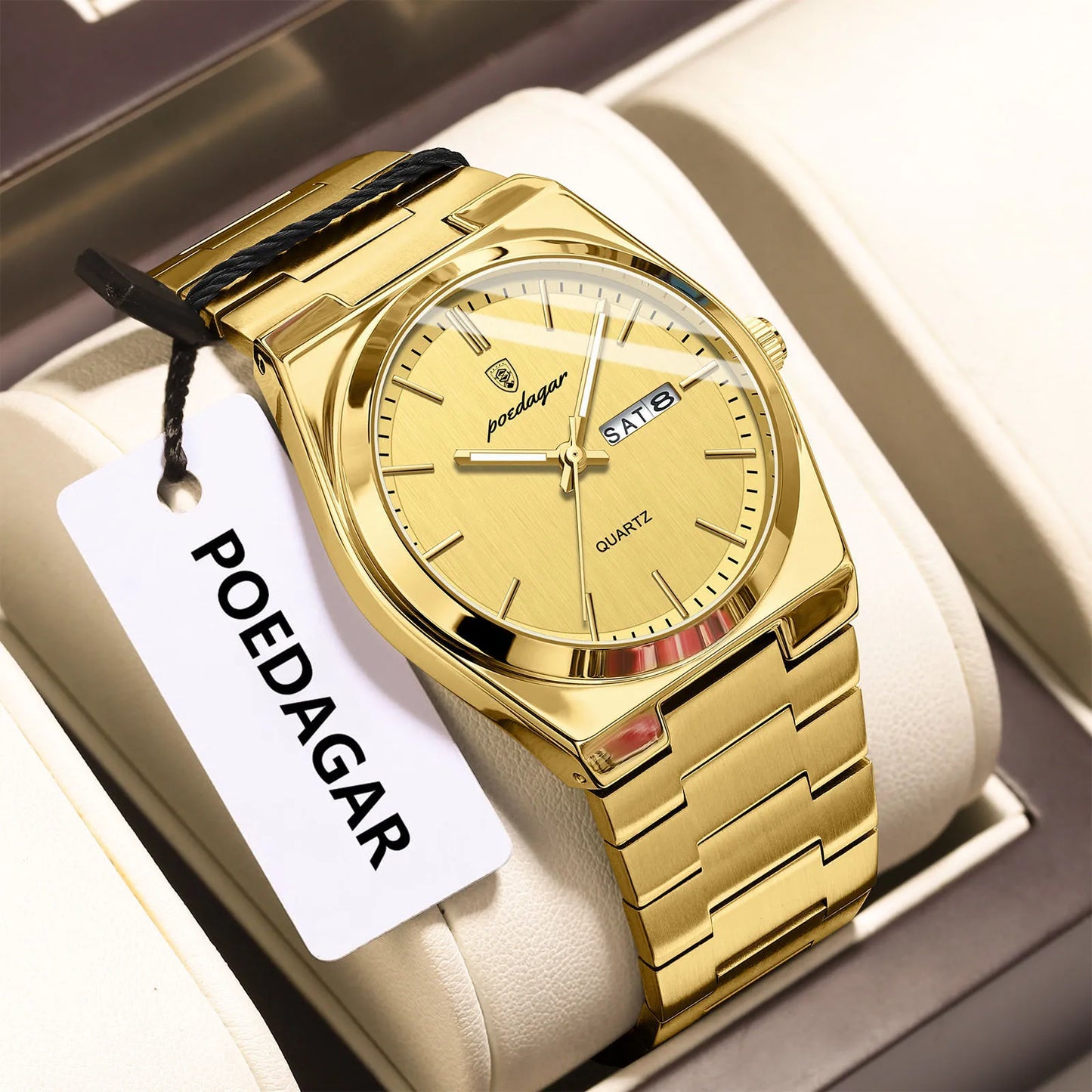 POEDAGAR Luxury Men Watch Stainless Steel Waterproof Luminous Man Wristwatch Date Week Fashion Casual Men's Watches Quartz Reloj