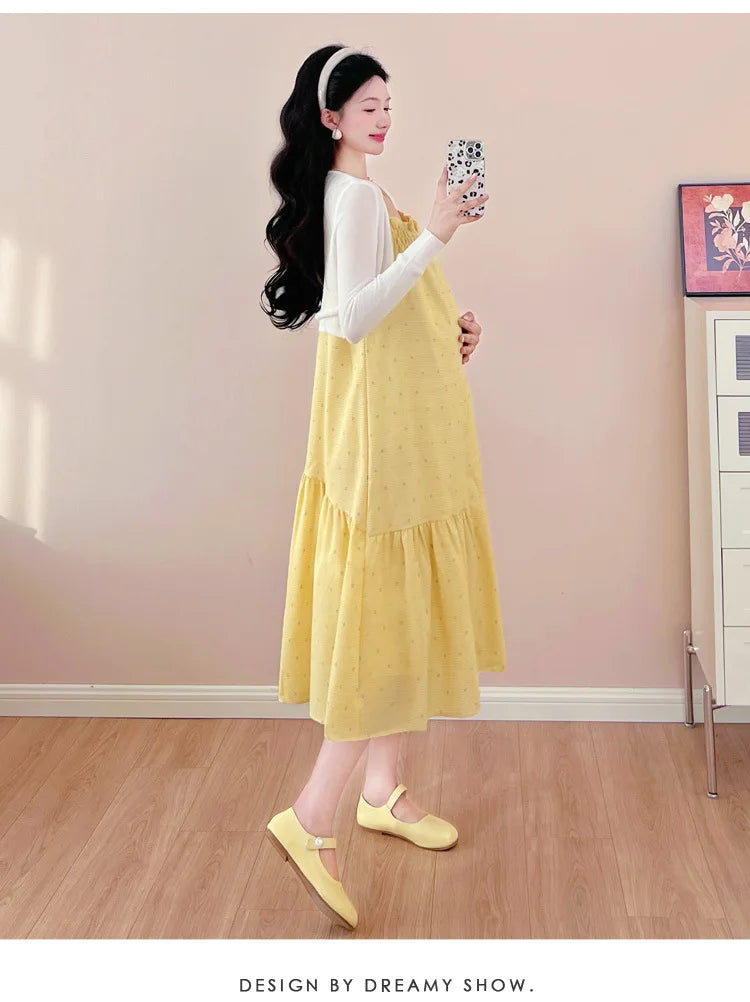 Pregnant Women's Dress 2025 Summer New Style Temperament Small Fresh Age Reducing Polka Dot Long Skirt