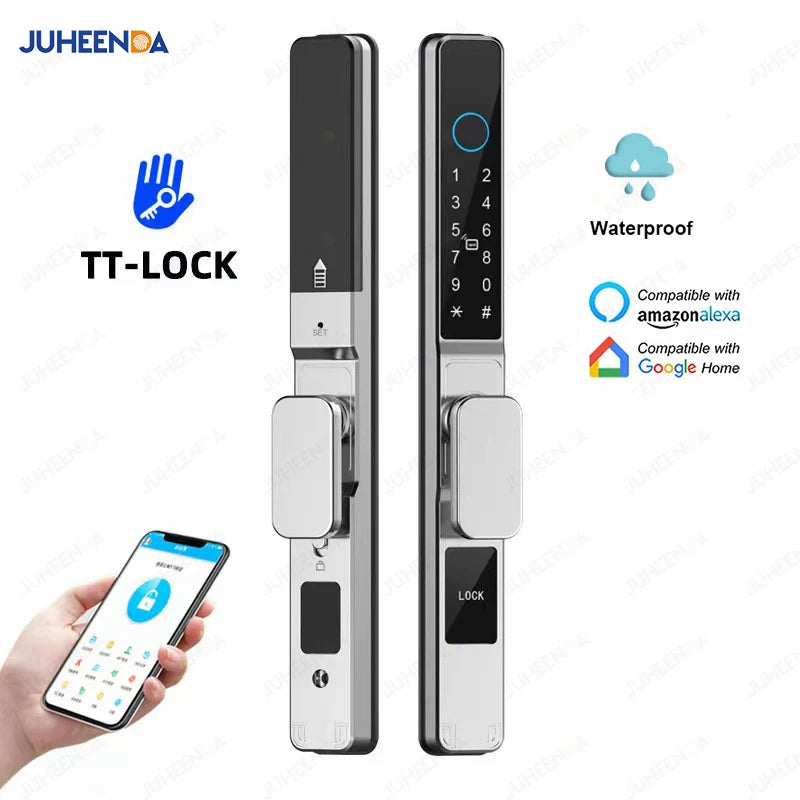 Waterproof Sliding Door Smart Lock TTLock App Alexa Fingerprint Digital Code RFID Card Anti-Lock Aluminum Glass Electronic Lock