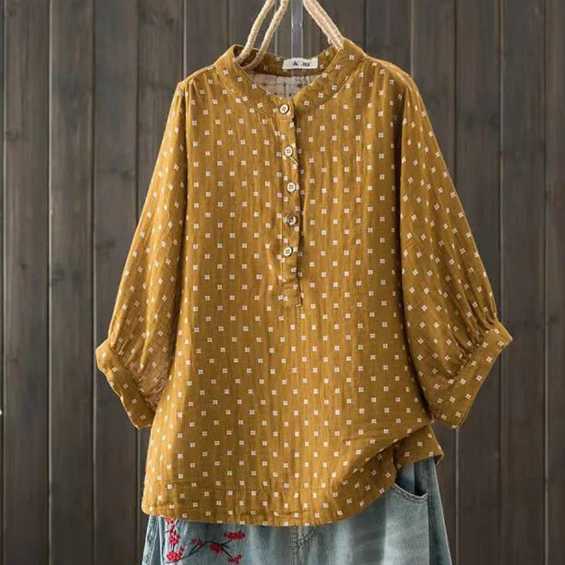 Women's Blouse Women Japanese Cotton Yarn Print Shirts & Blouses Summer Top Half sleeve shirt women's clothing