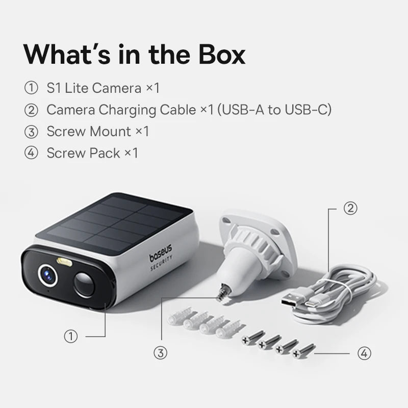 Baseus Security S1 Lite Solar Security Camera Wireless Outdoor Camera Continuous Power 2K Resolution 135°FOV IP67 Wifi Camera