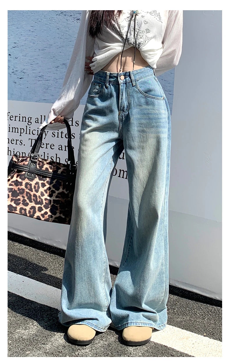 Women's Jeans Denim Pants 2025 Euramerican High Waist Girl Style Jean Trousers Colorful Straight Leg Wide Leg Pants
