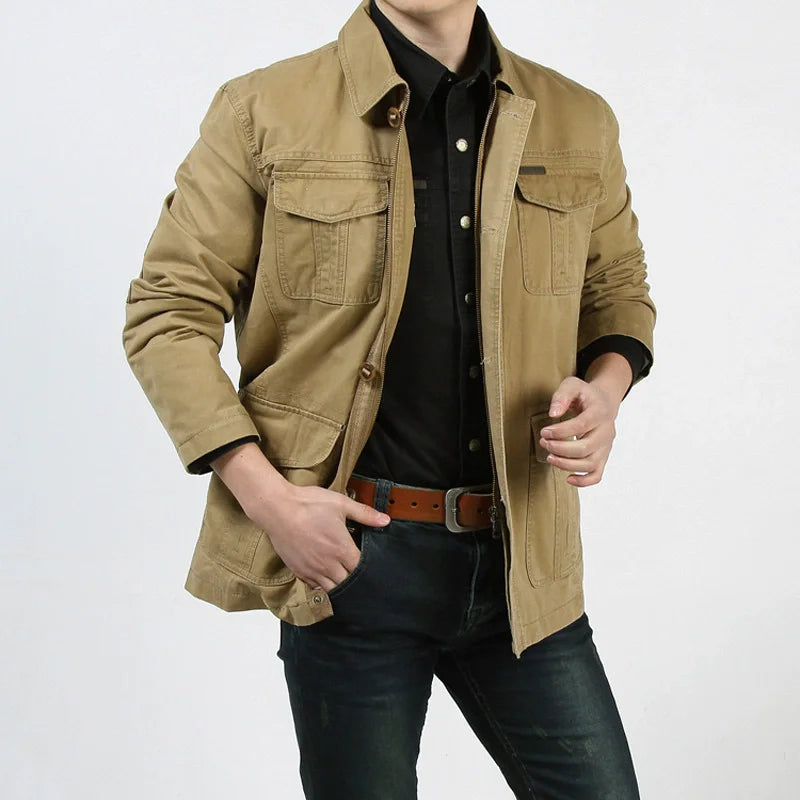 Spring Autumn Long Men Jackets Army green Cargo Mulit Pockets Trench Work Outwear Casual Coat Jacket Size M-3XL 4XL