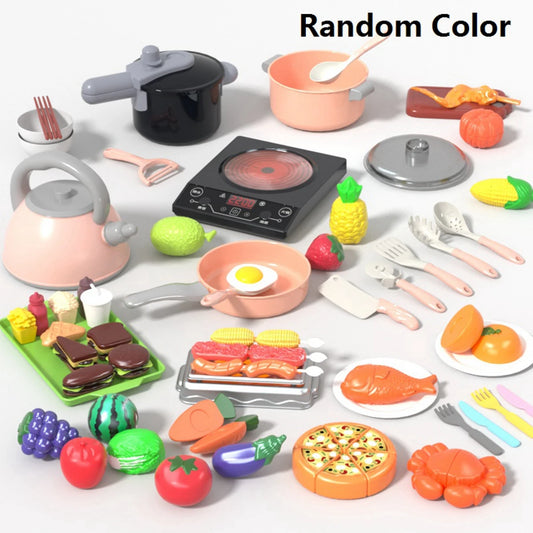 Kids Kitchen Toy Accessories, Pretend Cooking Playset with Play Pots and Pans, Utensils Cookware Toys, Play Food Set, Toy Veget