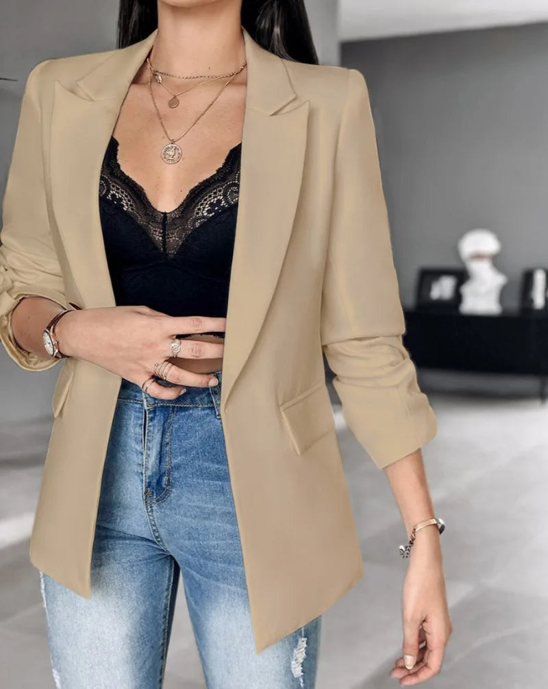 Denim Jacket for Women Autumn Winter Long Sleeves Turn Down Collar Thin Outwear Suit Tops Slim Womens Commuting Vest Jacket