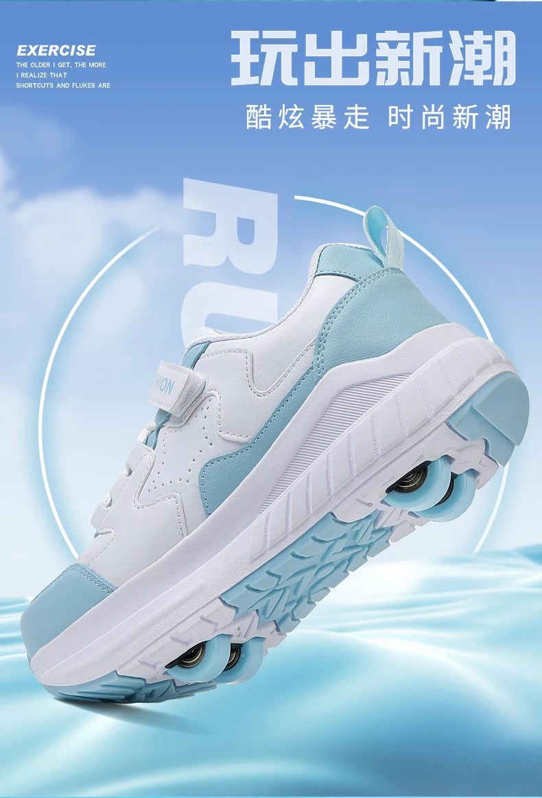 Kids Roller Skate Shoes Fashion Casual Sports Children 4-Wheels Sneakers for Boys and Girls Gift Nice Footwear