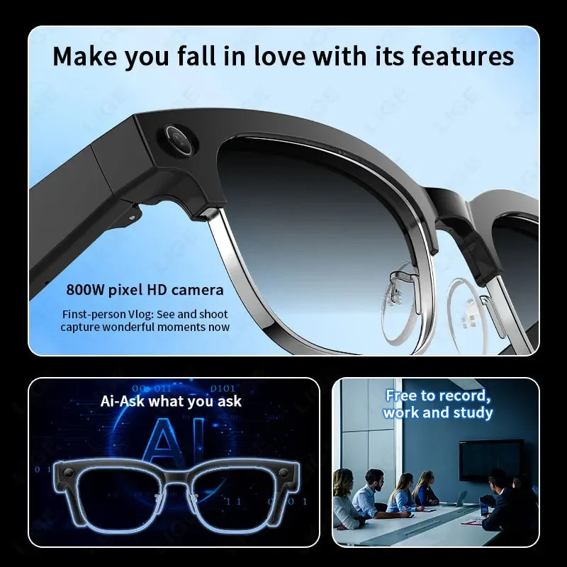 Color-Change Lens 4K Camera Glasses AI Smart Glasses HD Shooting Video Record Call Glasses Waterproof Bluetooth Smart Sunglasses