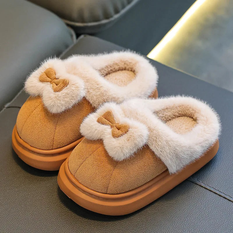 Kids'Casual Shoes Ankle Boots Bow Cotton Solid Color Winter Shoes For Girls Anti-slip Warm Pink Beige Shoes Size 17cm-22cm