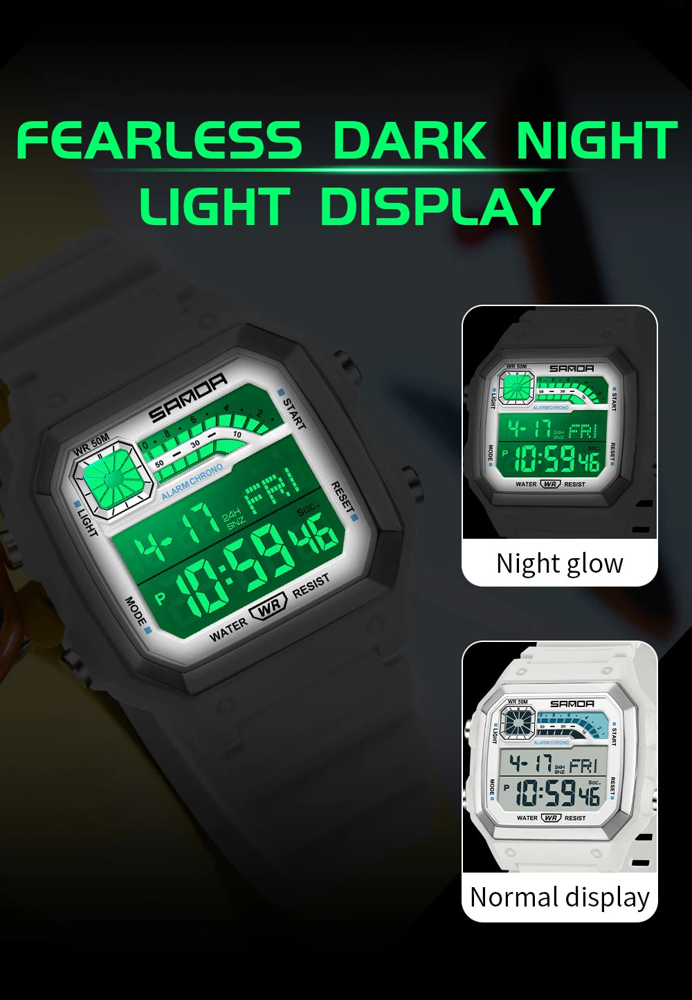 SANDA 6196 Electronic Watch Night Glow Waterproof Sports Men's Light and Thin Square Classic Male and Female Student Watch