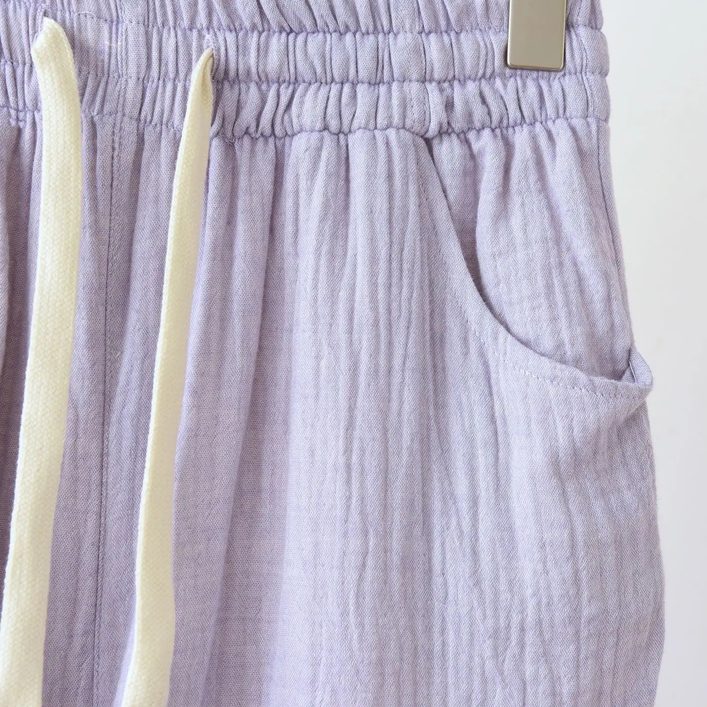 Summer Women Cotton Gauze Wide Leg Pants Casual Loose Elastic Waist Trousers with Pockets Solid Color Breathable Lounge Pants