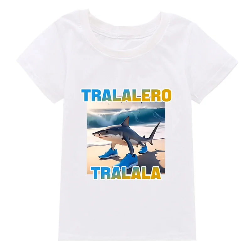 Tralalero Tralala Funny Shark Meme Kids Clothes Summer Boys Short Sleeve Outerwear Girls Casual T Shirt Children Clothes
