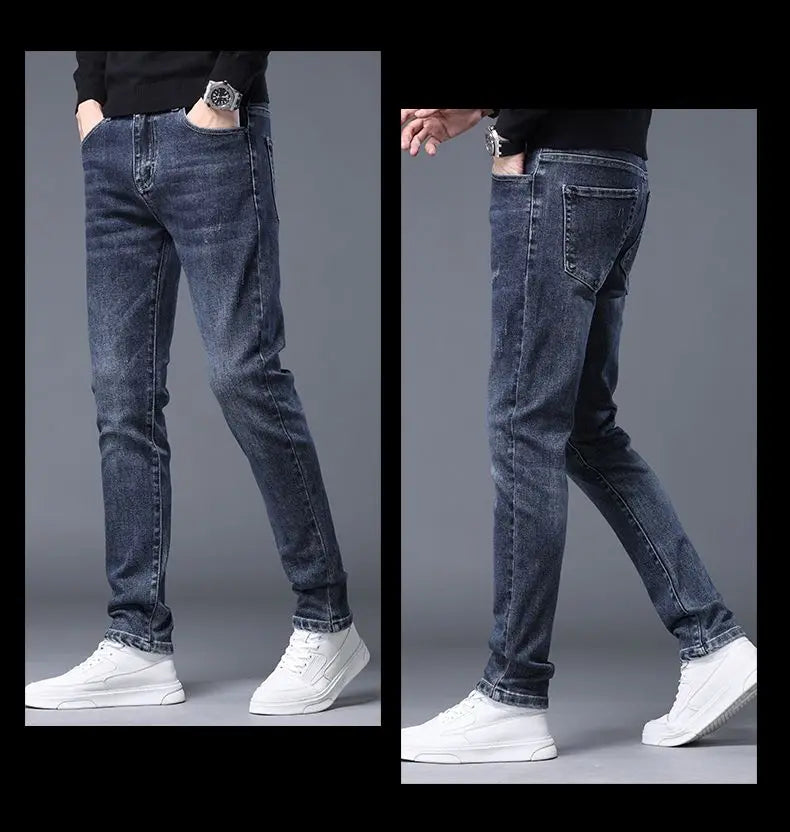 Fleece Thermal Autumn Winter Denim Jeans for Men Pants Warm Thicken Straight Stretch Clothing Fashion Street Causal Denim Pants