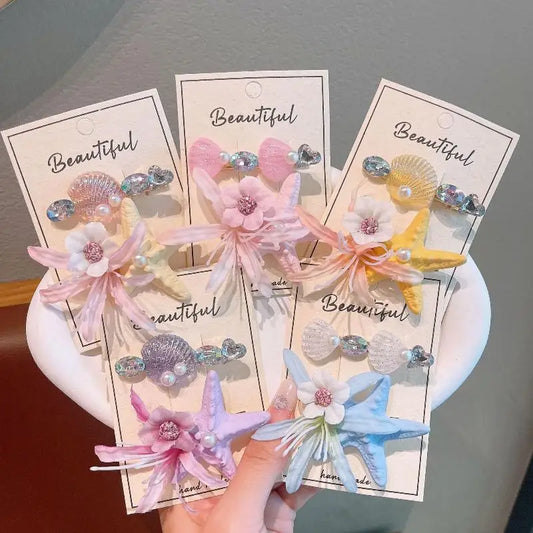 2PCS Kids' Fairy Starfish & Flower Hair Clips – Girls' Updo Alligator Clips, Bangs & Loose Hair Clips, Baby Hairpins, Hair Acces