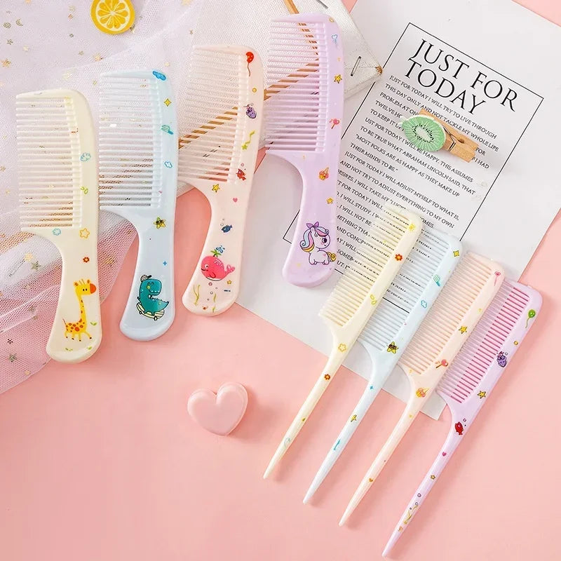 2pcs Kids Hair Combs Set Girls Portable Anti-Static Plastic Comb Cartoon Animals Children Hairdressing Comb with Pointed Tail