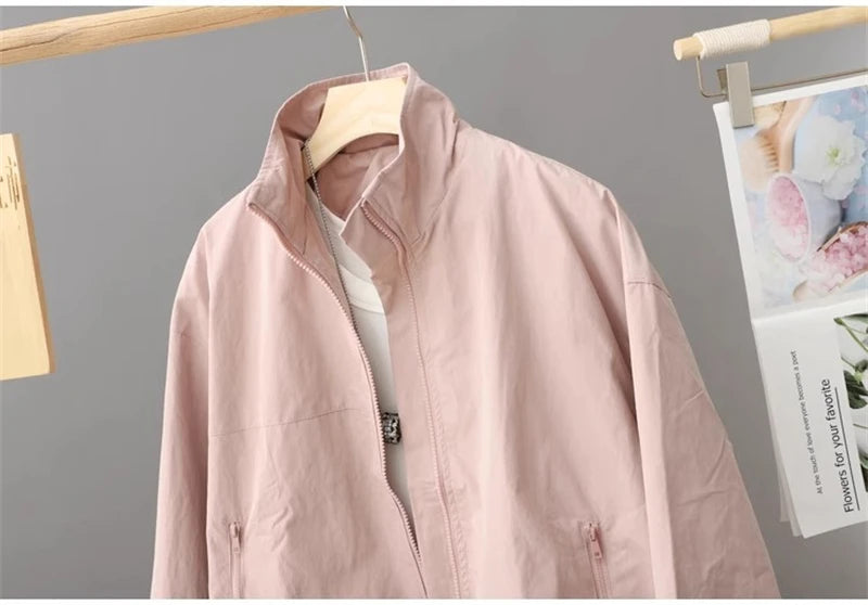 Women's Jackets New Spring Autumn Thin Cardigan Jacket Zipper Long Sleeve Simple Fashion Solid High-necked Casual Female Outwear