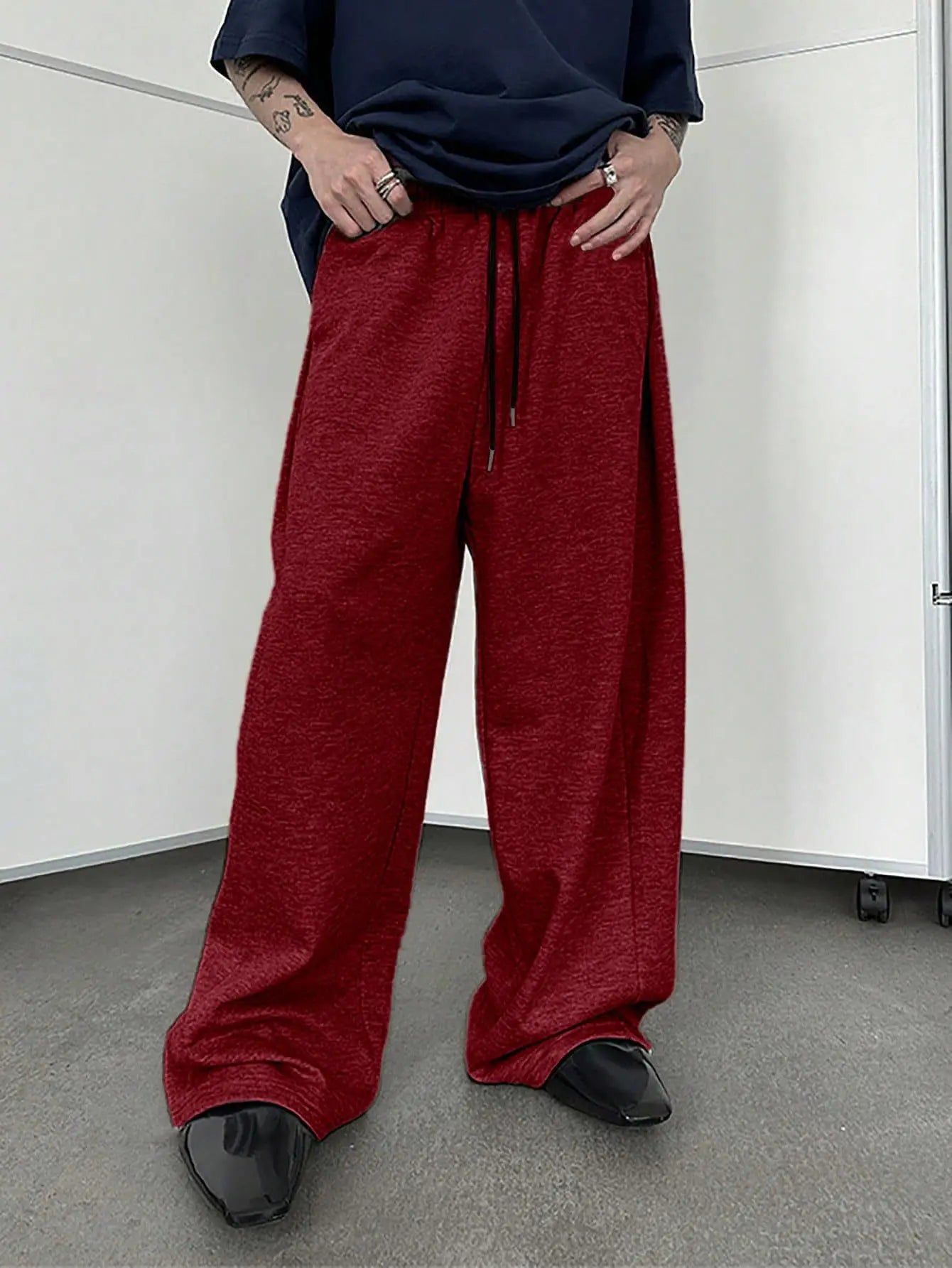 European and American men's waist trousers waist drawstring straight wide-leg loose trousers sports trousers pocket men pants