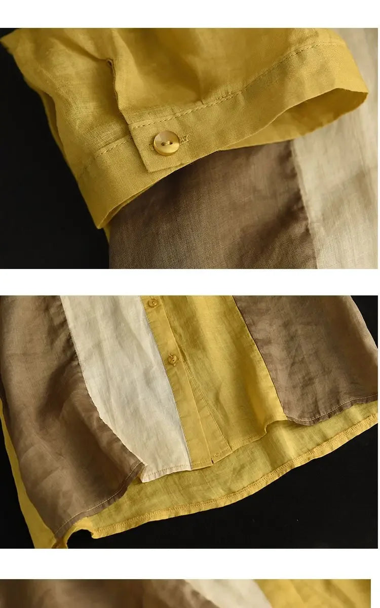 Cotton and Linen Shirt for Women Fashionable and Versatile Cardigan Lapel Top Thin