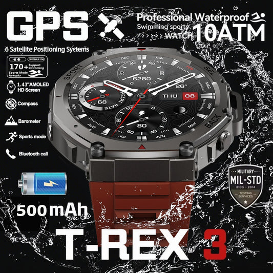 T-Rex 3 Military Grade 500mAh Battery Smart Watch 10ATM Waterproof GPS Compass Altimeter Call AMOLED Men Swim Sports Smartwatch