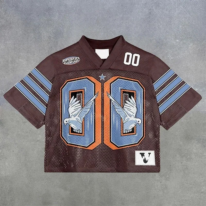 retroEuropean and American trendy men T-shirts mesh short-sleeved quick-drying football jerseys tops  streetwear V-neck loose