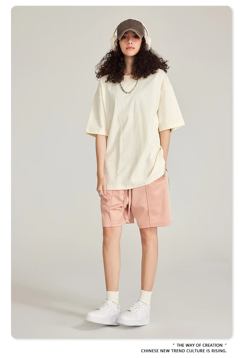 ZODF Trendy Summer 260gsm Cotton Oversized T Shirts For Men Unisex Male Kanye West High Street Solid Tees Brand Tops HY0122