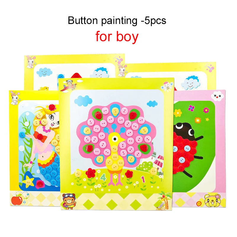 Children DIY Stickers Toys Button/Pompom/Diamond Early Education Kids Puzzle Handmade Creative Painting 3-6 Years Old Gifts TMZ