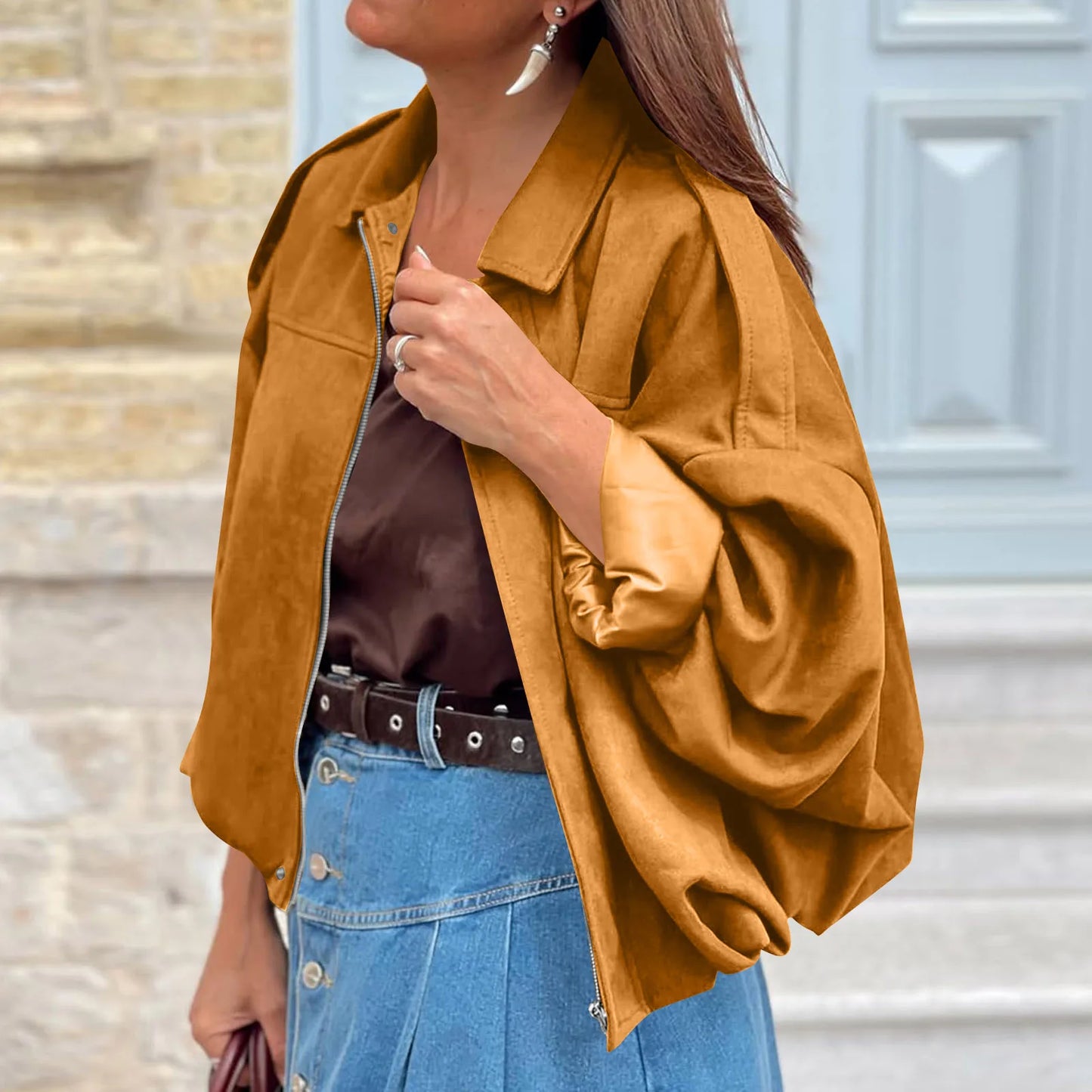 Women's Jacket Fashionable Long Sleeve Zip Up Cropped Coat Autumn Streetwear Cropped Jackets Chic Street Youth Casual Jackets