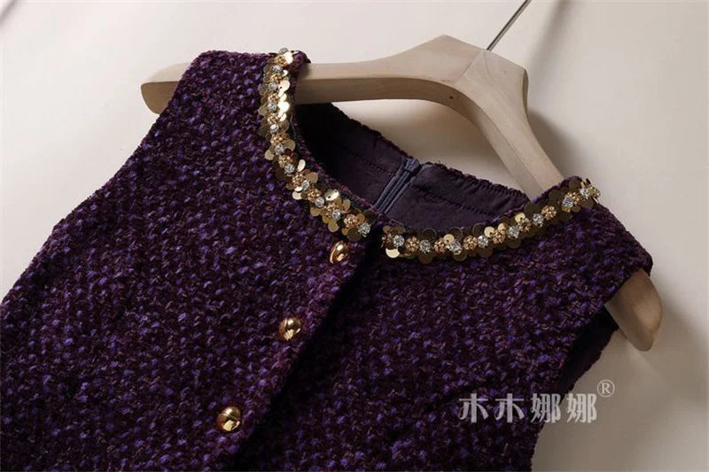 Womens Dresses Small Fragrant Tweed Vest Skirt Beaded Sequined Tweed A word Loose Dress 2025 Spring and Autumn new Women's Dress