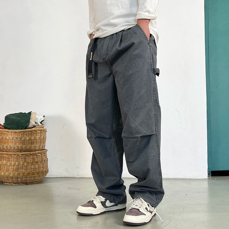 American High Quality Vintage Plus Size Cargo Men Pants Streetwear Baggy Casual Pants Harajuku Trend Straight-Leg Trousers Male