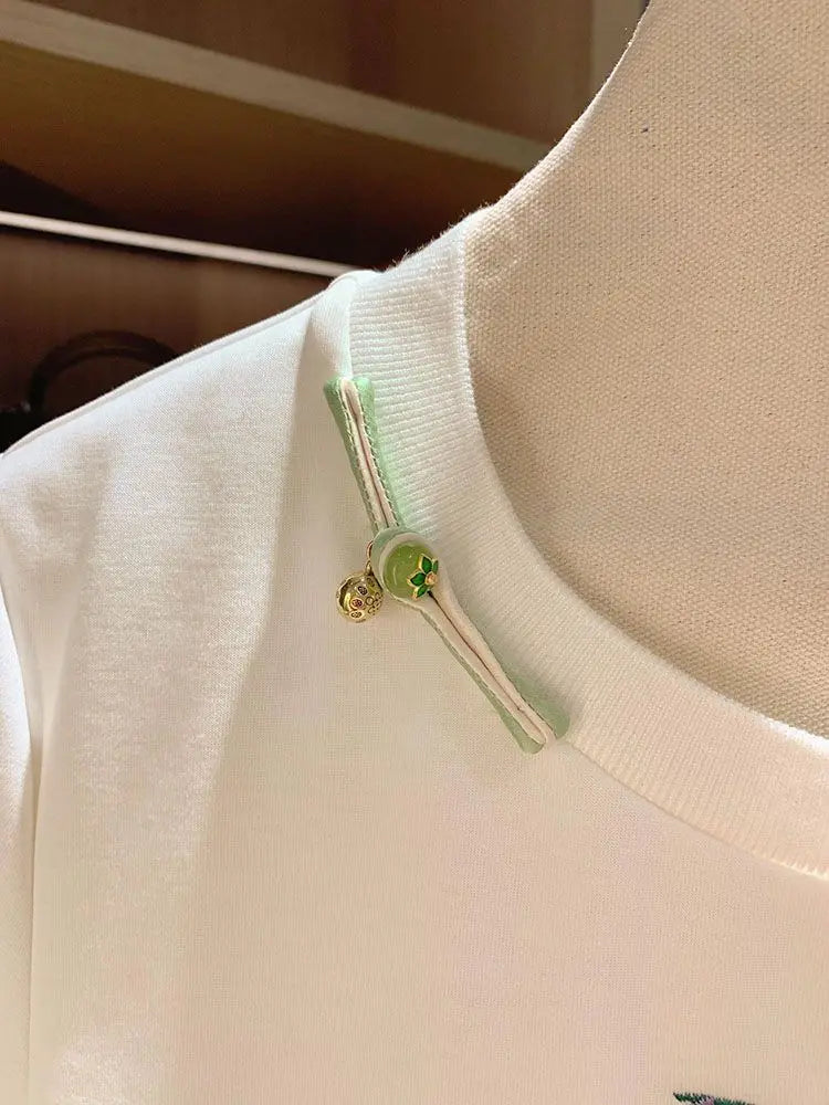 Pure Cotton Heavy Industry Embroidered Beaded Short-sleeved T-shirt for Women 2025 Summer New Loose Slim Fashion Top