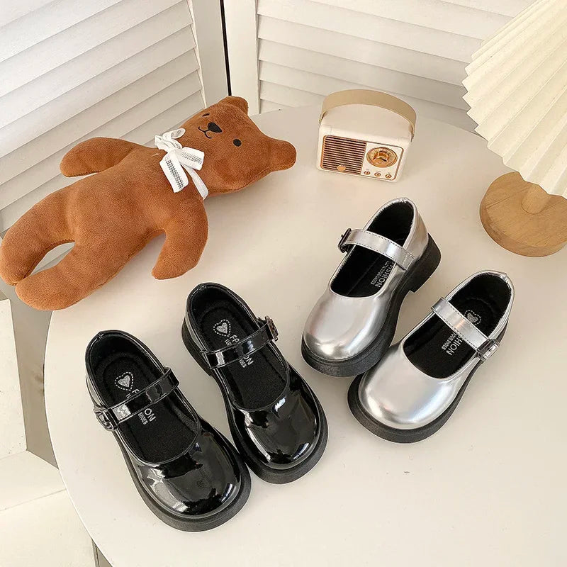 Children Leather Shoes 24-35 Slip-on Round Toe School Sweet Kids Casual Shoe 2025 New Girl's Laofers Pearl Morden Three Colors