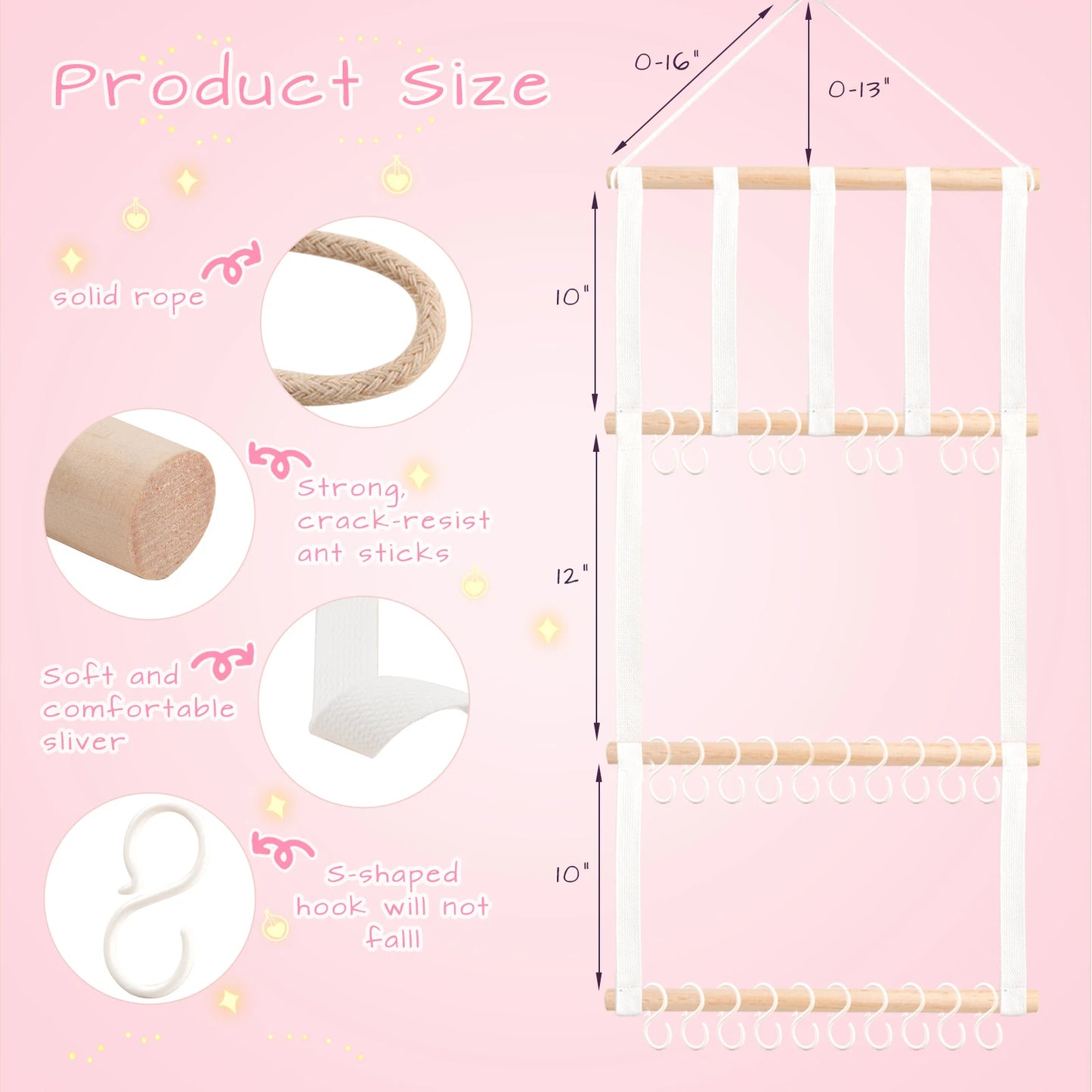 Hair Accessory Organizer With 8 Hooks Hanging Storage Rack For Hair Clips Hat Headband Space Saving Bathroom Bedroom Door Closet