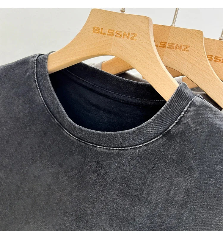 Women's Cotton T-shirt Female Summer 2025 Short Sleeve Washed Vintage Tee Harajuku Casual O-Neck Simple Slim Fit T Shirts