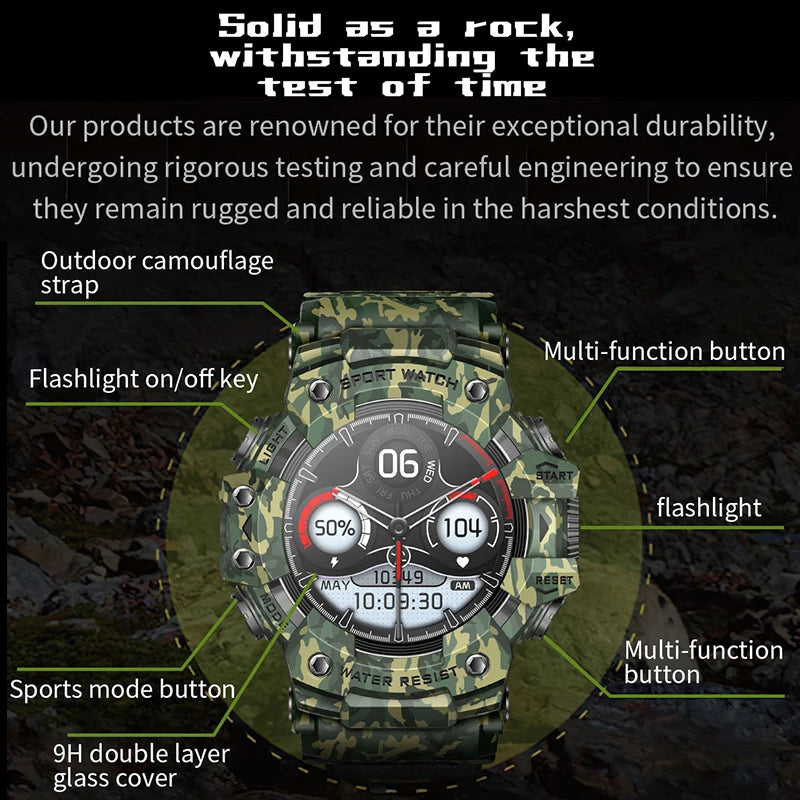 For Xiaomi Military Sports Smart Watch Men 100+Sports Fitness Flashlight Compass Heart Rate Bluetooth Call Waterproof Smartwatch