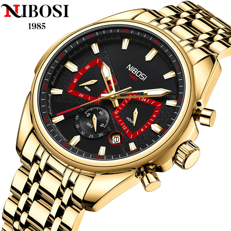 NIBOSI Brand Mens Watches Brand Luxury Military Sports Chronograph Waterproof Quartz Watch For Men Wristwatch Reloj Hombre