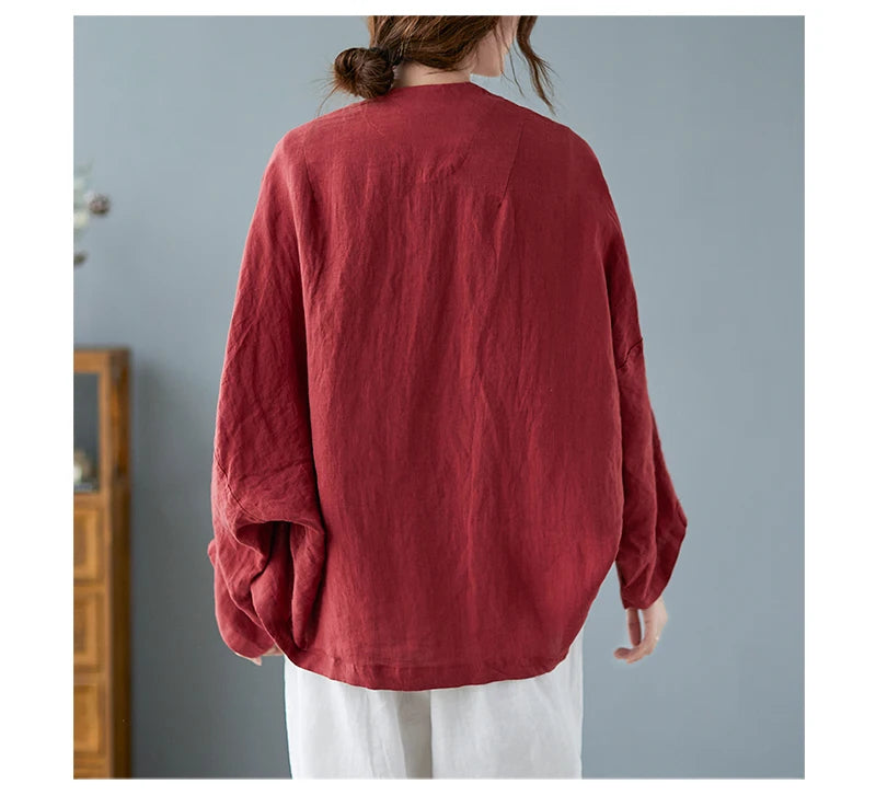 Women Long Sleeve Jackets New 2022 Autumn Vintage Style All-match Loose Comfortable Cotton Linen Female Casual Coats B2100