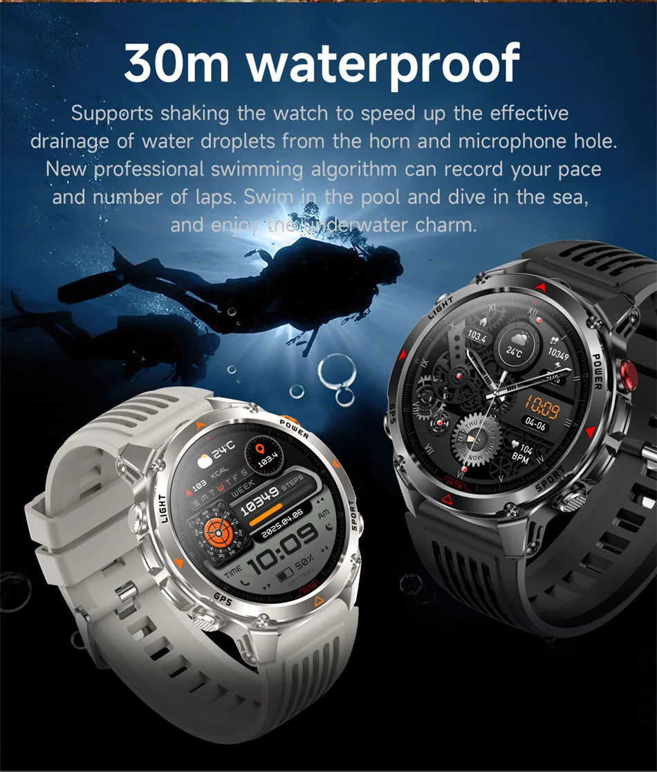 New Military GPS Sports Smart Watch Men Support GNSS Swim 3ATM Waterproof Compass Altimeter BT Call Outdoor Sports Smart Watch