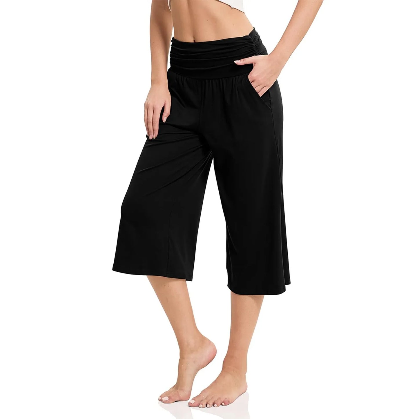 women pants summer loose cropped pants High Waist Solid Color Casual Trousers Pants With Pockets cozy breathable pantalon femme