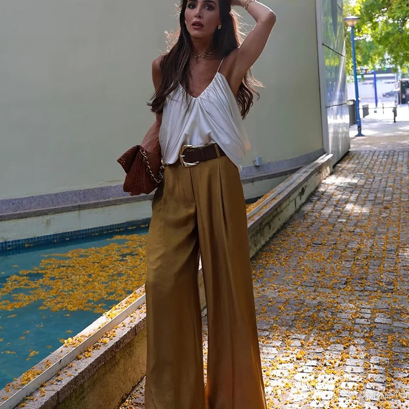 Women's 2025 New Summer Pants Fashion Slim Street Women's High Waist Wide-Leg Pantss Chic Youth Elegant Summer Travel Pants