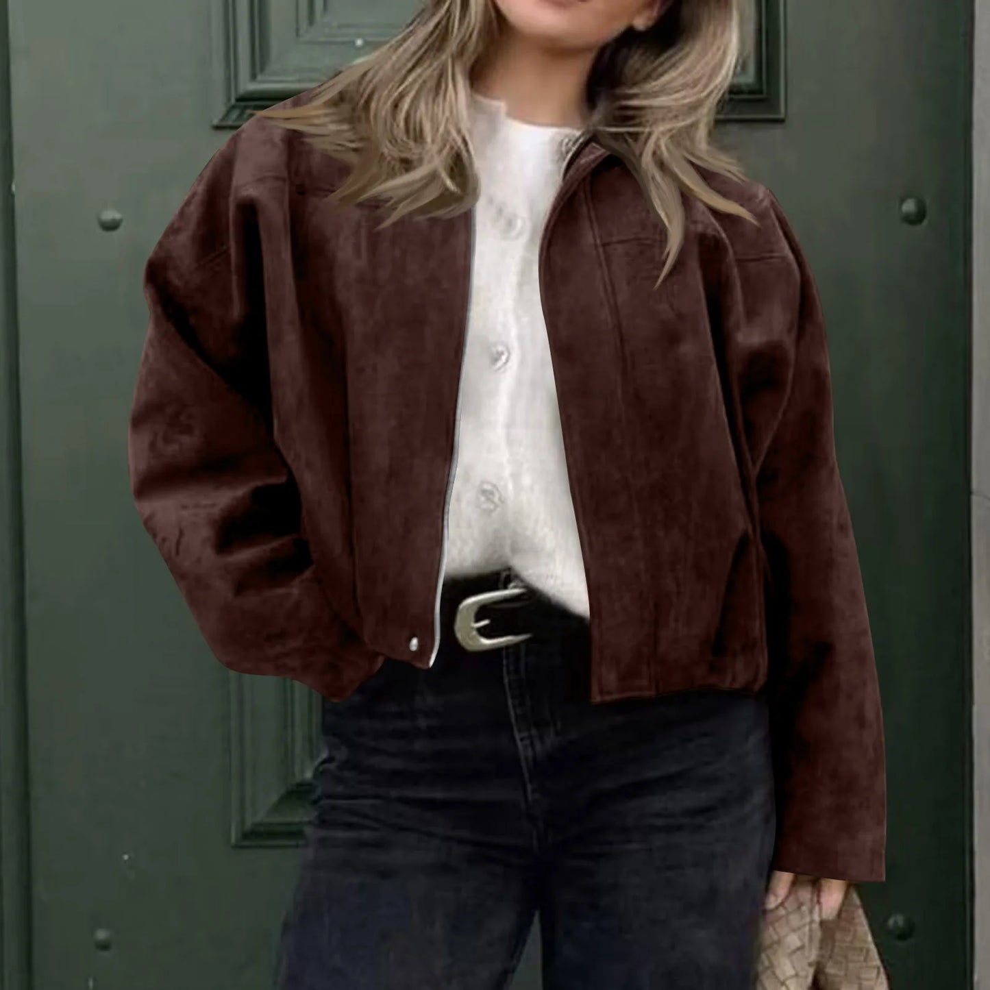 Women's Jacket Fashionable Long Sleeve Zip Up Cropped Coat Autumn Streetwear Cropped Jackets Chic Street Youth Casual Jackets