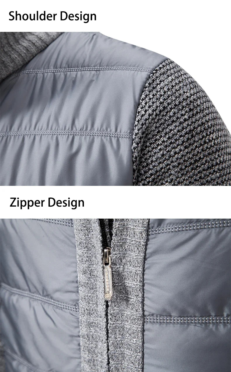 Men Jackets Fleece Cardigan Winter Contrast Splice Knittde Sweater Breathable Thicken Warm Stand Collar Casual Coat Sweater Mens