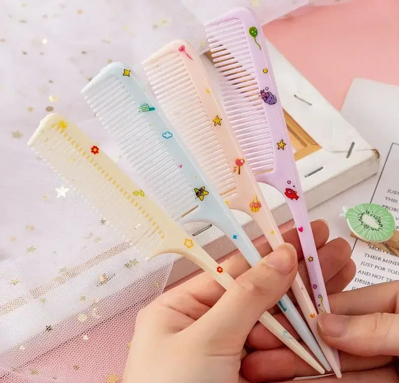 2pcs Kids Hair Combs Set Girls Portable Anti-Static Plastic Comb Cartoon Animals Children Hairdressing Comb with Pointed Tail