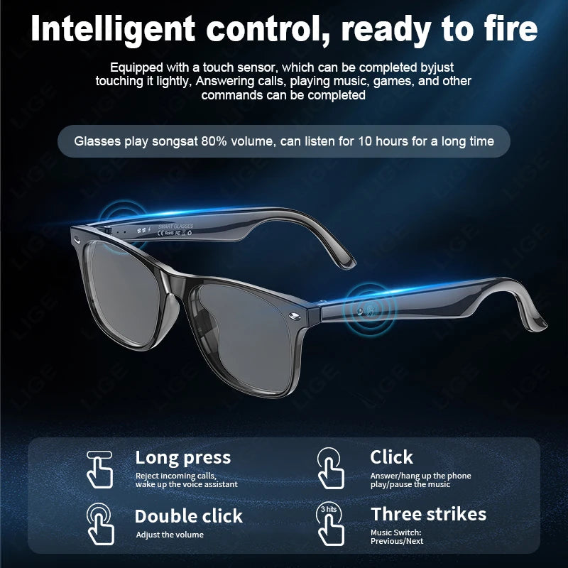 2025 New Smart Glasses Men 163 Online Language Al Intelligent Translation Anti-blue Lenses Wireless Call Voice Assistant Glasses