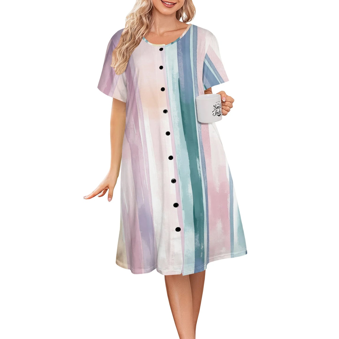 house dress  for women short sleeve house coats dusters robe moomoo nightgowns with pockets